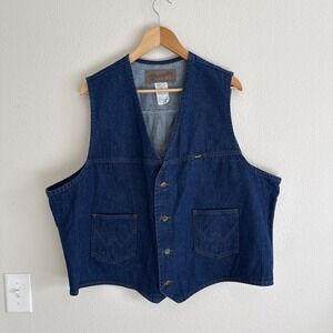 Vintage Wrangler Authentic Western Vest Men's XXL Blue Jean Denim Pockets Ranch